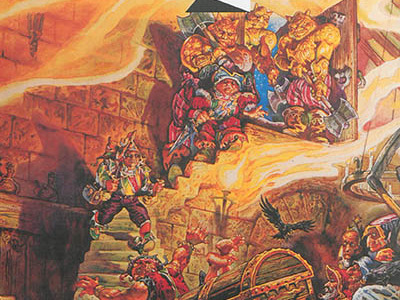 Illustration d'un escalier avec des soldats dessus poursuivant un jeune personnage